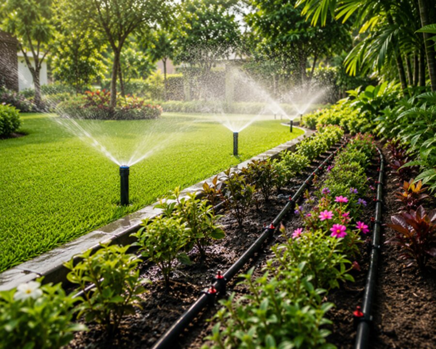 Smart sprinkler and drip irrigation system installed by Sasyaprada